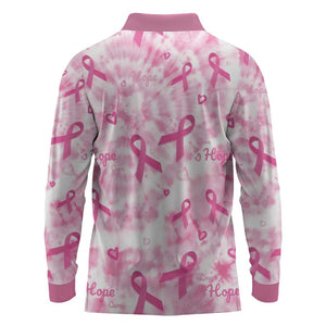 Pink Ribbon With Tie Dye Long Sleeve Polo Shirt Breast Cancer Awareness - African Pride