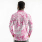 Pink Ribbon With Tie Dye Long Sleeve Polo Shirt Breast Cancer Awareness - African Pride