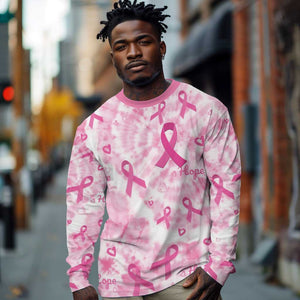 Pink Ribbon With Tie Dye Long Sleeve Shirt Breast Cancer Awareness - African Pride
