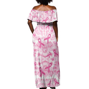 Pink Ribbon With Tie Dye Off Shoulder Maxi Dress Breast Cancer Awareness - African Pride