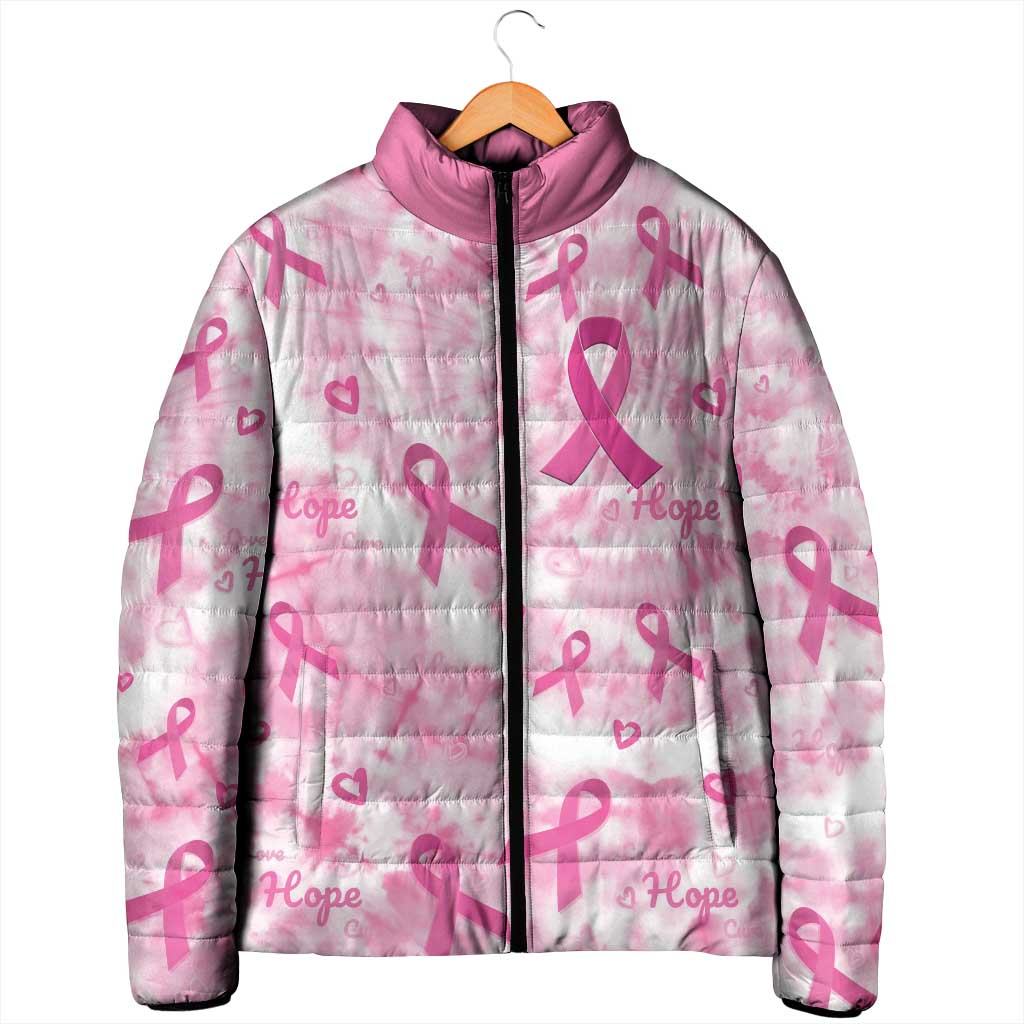 Breast Cancer Awareness Pink Ribbon Padded Jacket Tie Dye Style