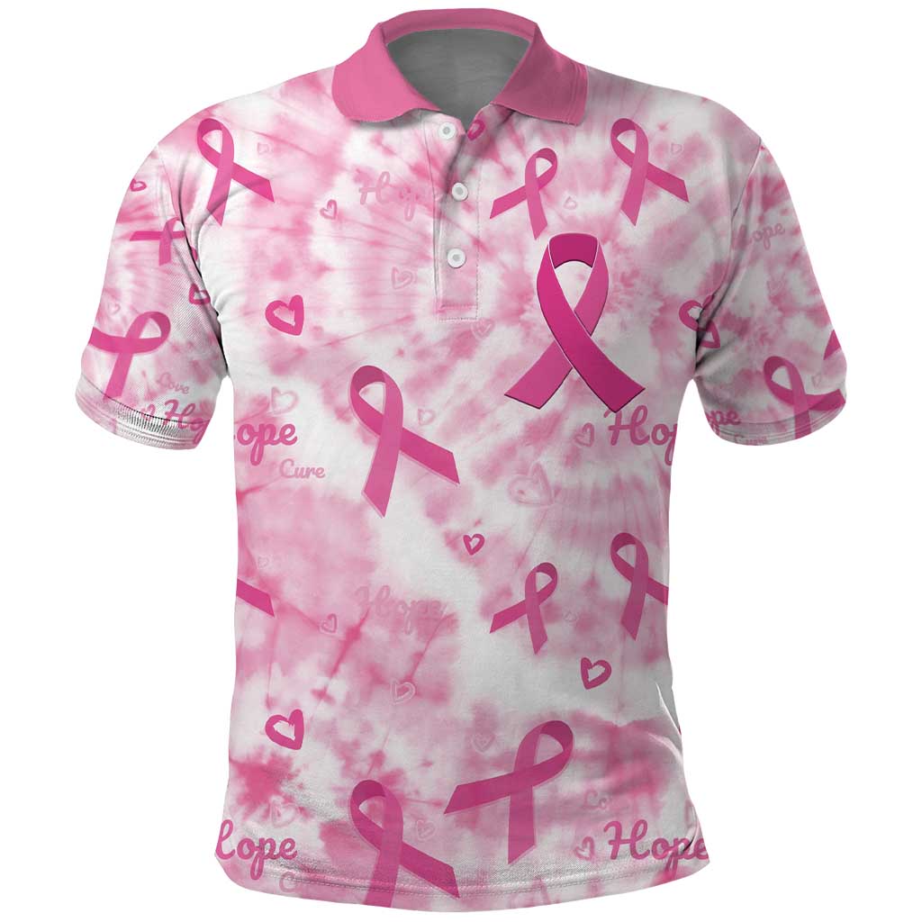 Pink Ribbon With Tie Dye Polo Shirt Breast Cancer Awareness - African Pride