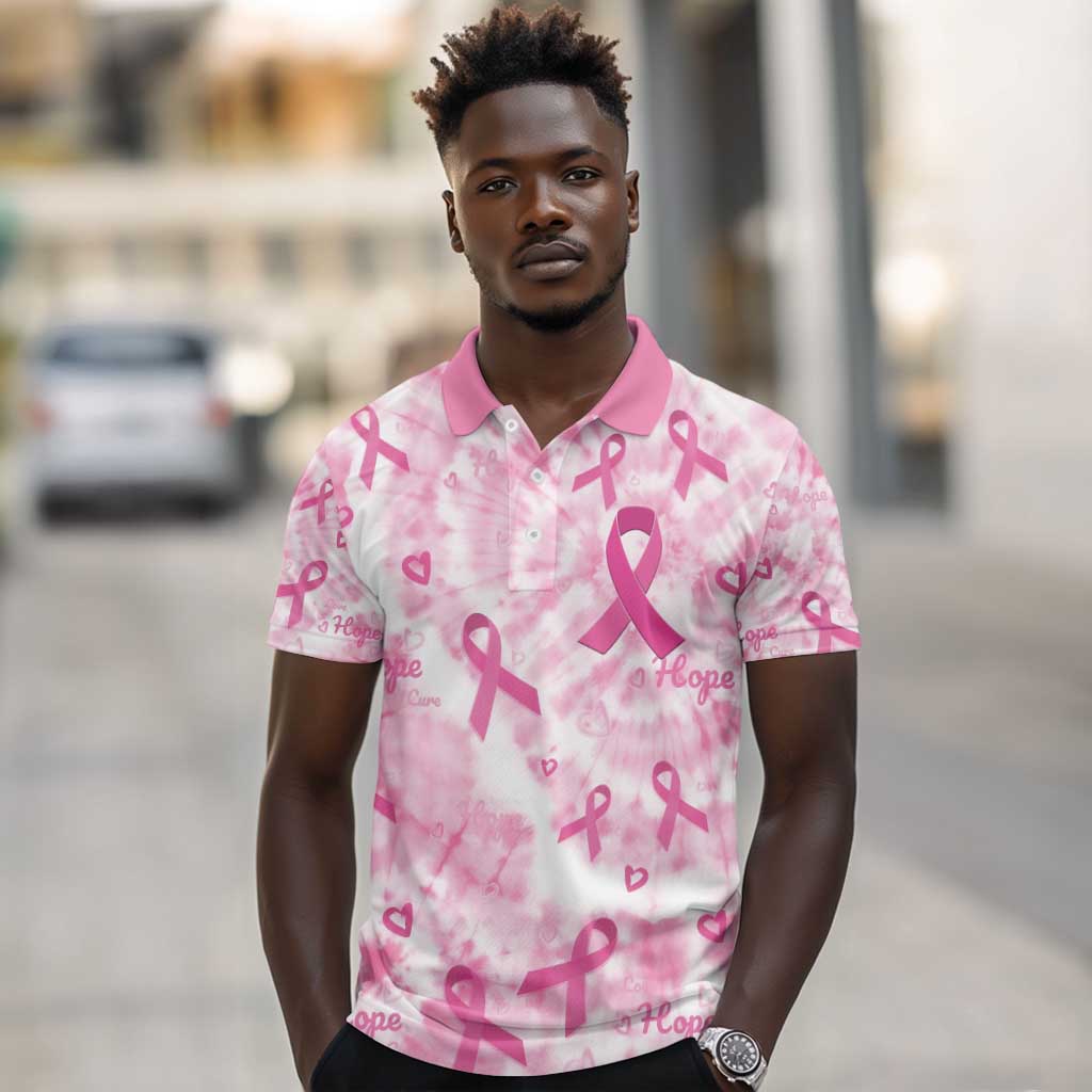 Pink Ribbon With Tie Dye Polo Shirt Breast Cancer Awareness - African Pride