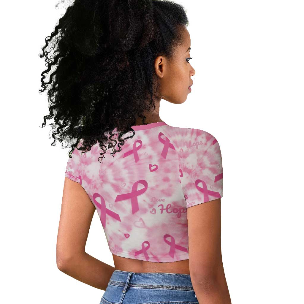 Pink Ribbon With Tie Dye Raglan Cropped T shirt Breast Cancer Awareness - African Pride