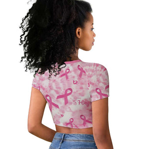 Pink Ribbon With Tie Dye Raglan Cropped T shirt Breast Cancer Awareness - African Pride