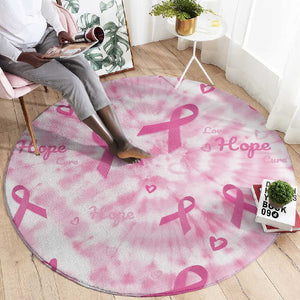 Pink Ribbon With Tie Dye Round Carpet Breast Cancer Awareness - African Pride