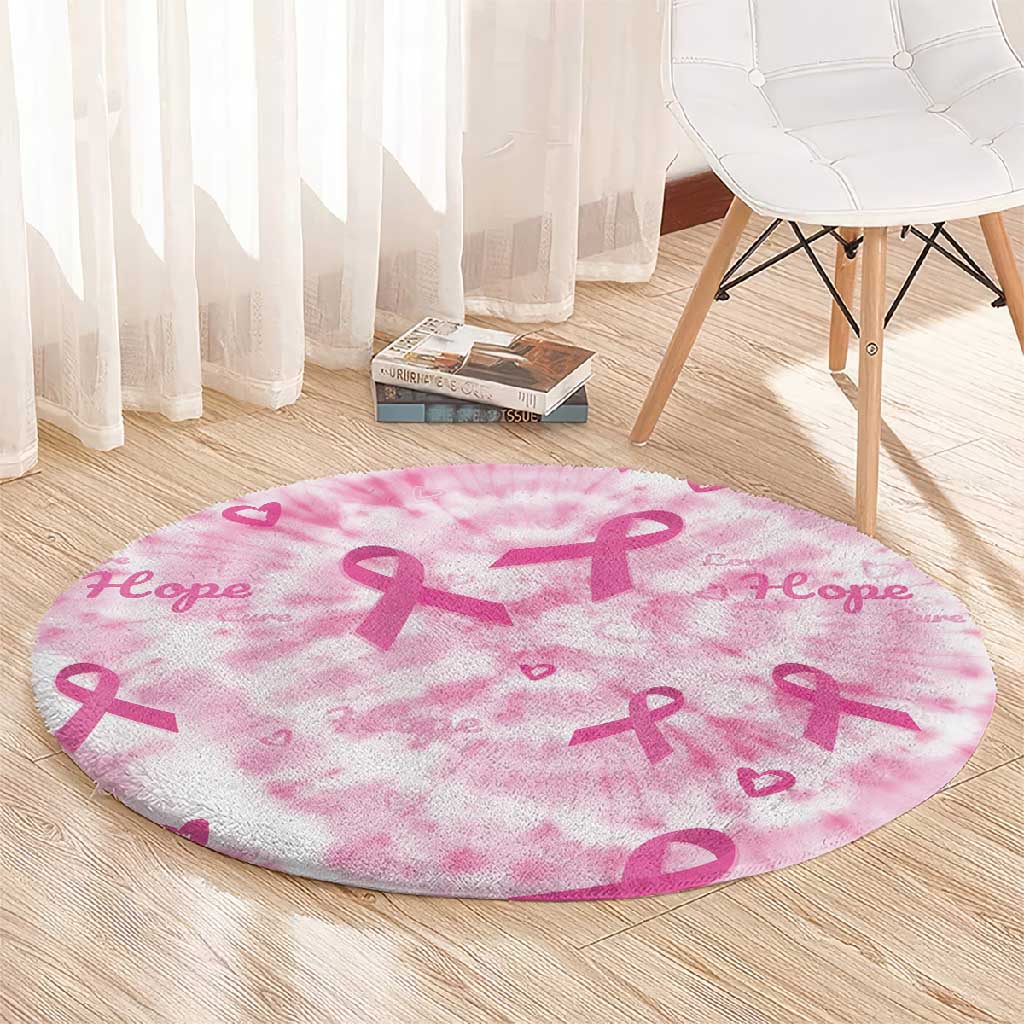 Pink Ribbon With Tie Dye Round Carpet Breast Cancer Awareness - African Pride