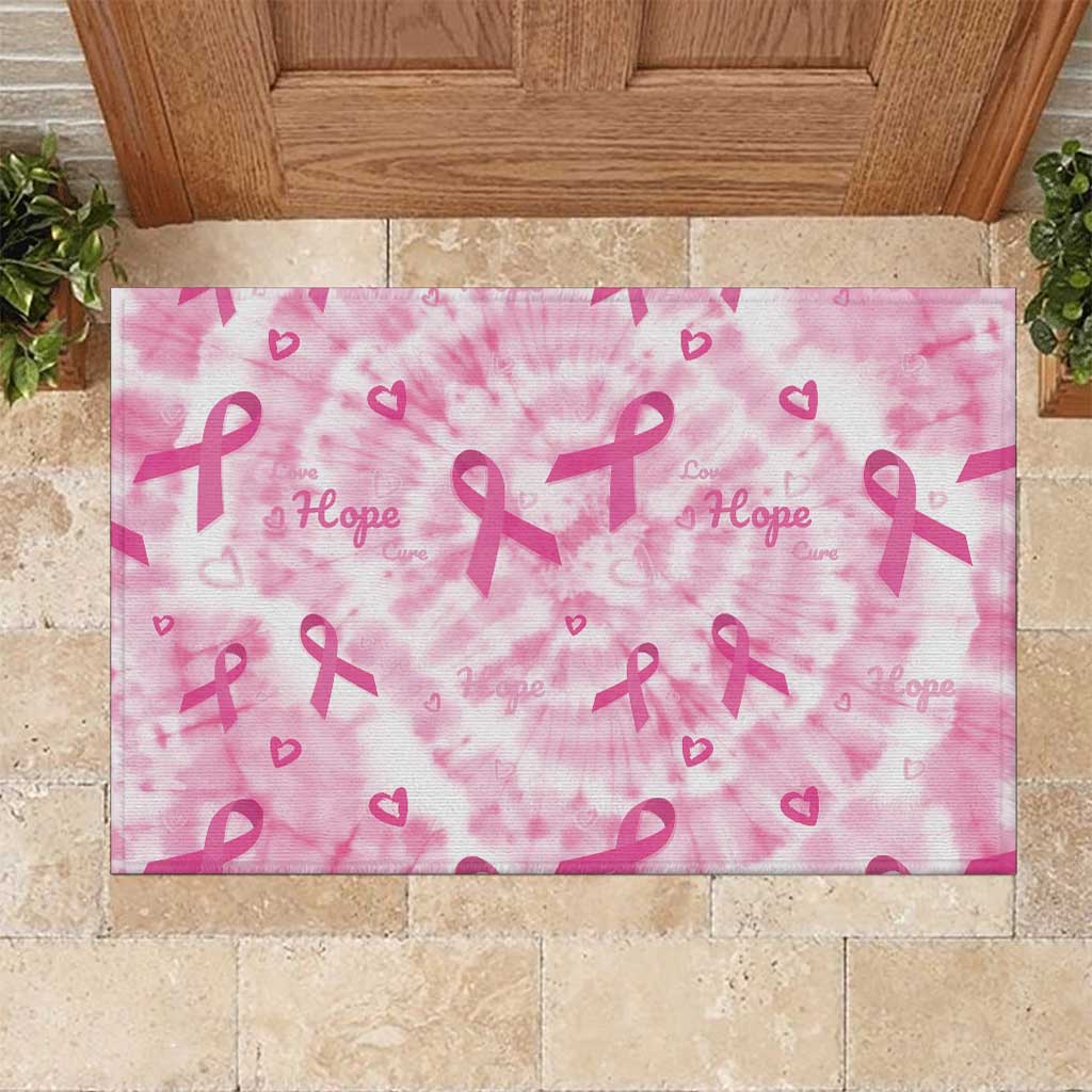 Pink Ribbon With Tie Dye Rubber Doormat Breast Cancer Awareness - African Pride