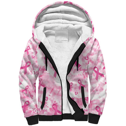 Pink Ribbon With Tie Dye Sherpa Hoodie Breast Cancer Awareness - African Pride