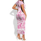 Pink Ribbon With Tie Dye Short Sleeve Bodycon Dress Breast Cancer Awareness - African Pride