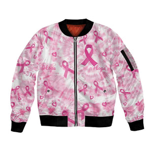 Pink Ribbon With Tie Dye Sleeve Zip Bomber Jacket Breast Cancer Awareness - African Pride