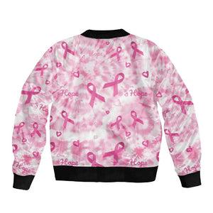 Pink Ribbon With Tie Dye Sleeve Zip Bomber Jacket Breast Cancer Awareness - African Pride