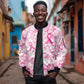 Pink Ribbon With Tie Dye Sleeve Zip Bomber Jacket Breast Cancer Awareness - African Pride