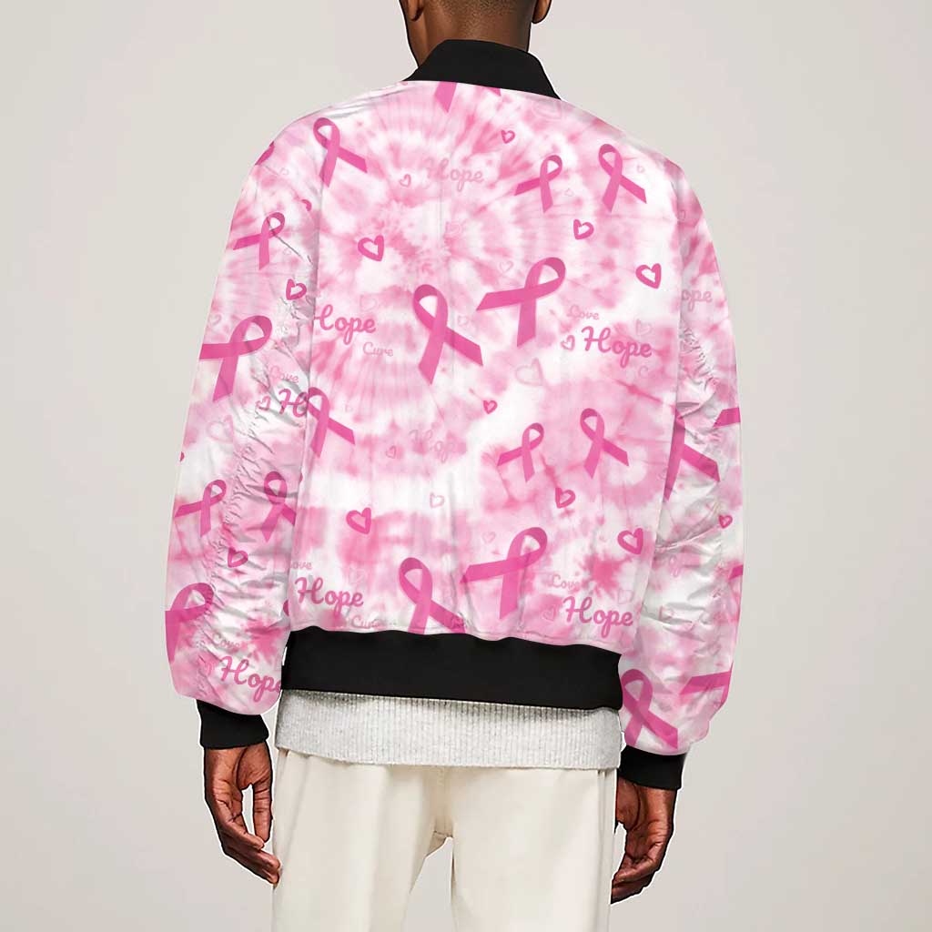 Pink Ribbon With Tie Dye Sleeve Zip Bomber Jacket Breast Cancer Awareness - African Pride