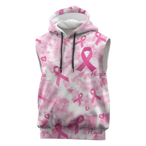Pink Ribbon With Tie Dye Sleeveless Hoodie Breast Cancer Awareness - African Pride