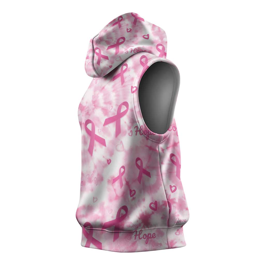Pink Ribbon With Tie Dye Sleeveless Hoodie Breast Cancer Awareness - African Pride