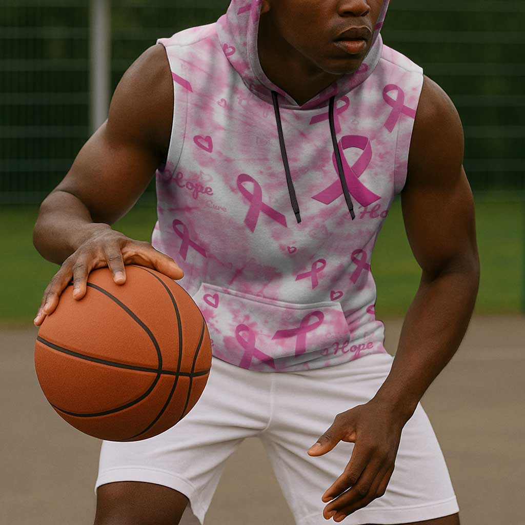 Pink Ribbon With Tie Dye Sleeveless Hoodie Breast Cancer Awareness - African Pride