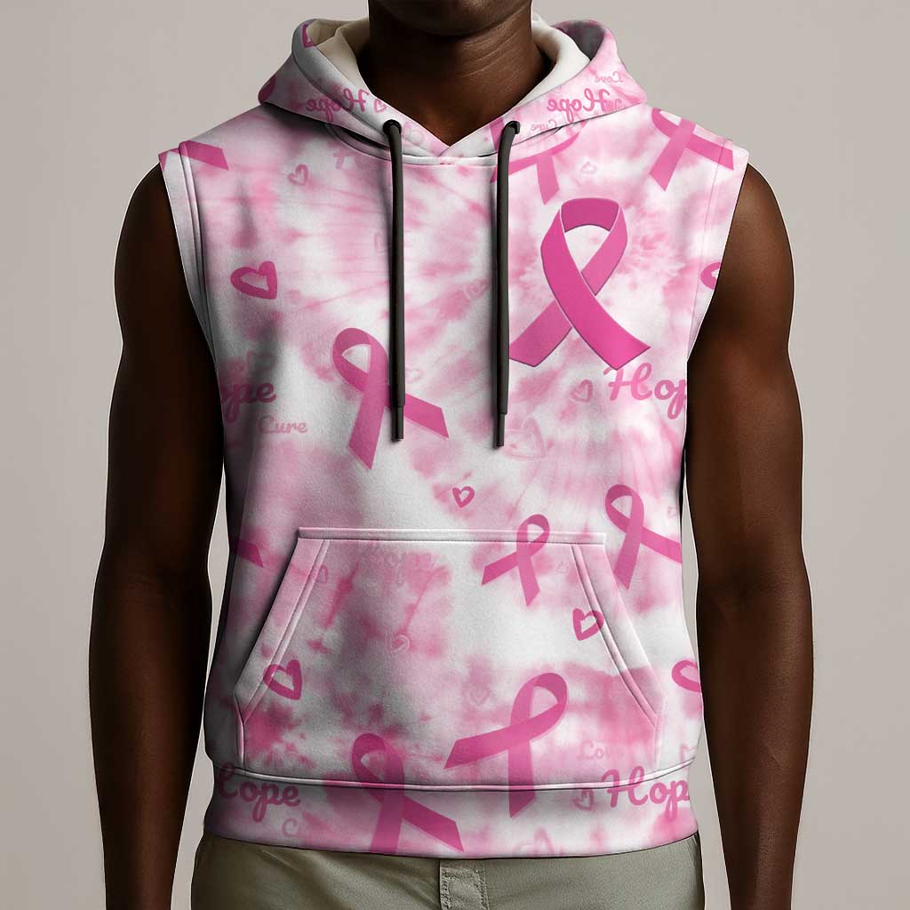 Pink Ribbon With Tie Dye Sleeveless Hoodie Breast Cancer Awareness - African Pride