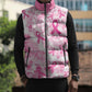 Breast Cancer Awareness Pink Ribbon Sleeveless Puffer Jacket Tie Dye Style