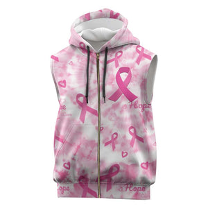 Pink Ribbon With Tie Dye Sleeveless Zip Hoodie Breast Cancer Awareness - African Pride