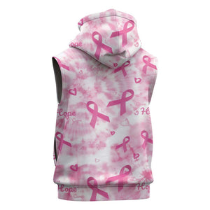 Pink Ribbon With Tie Dye Sleeveless Zip Hoodie Breast Cancer Awareness - African Pride