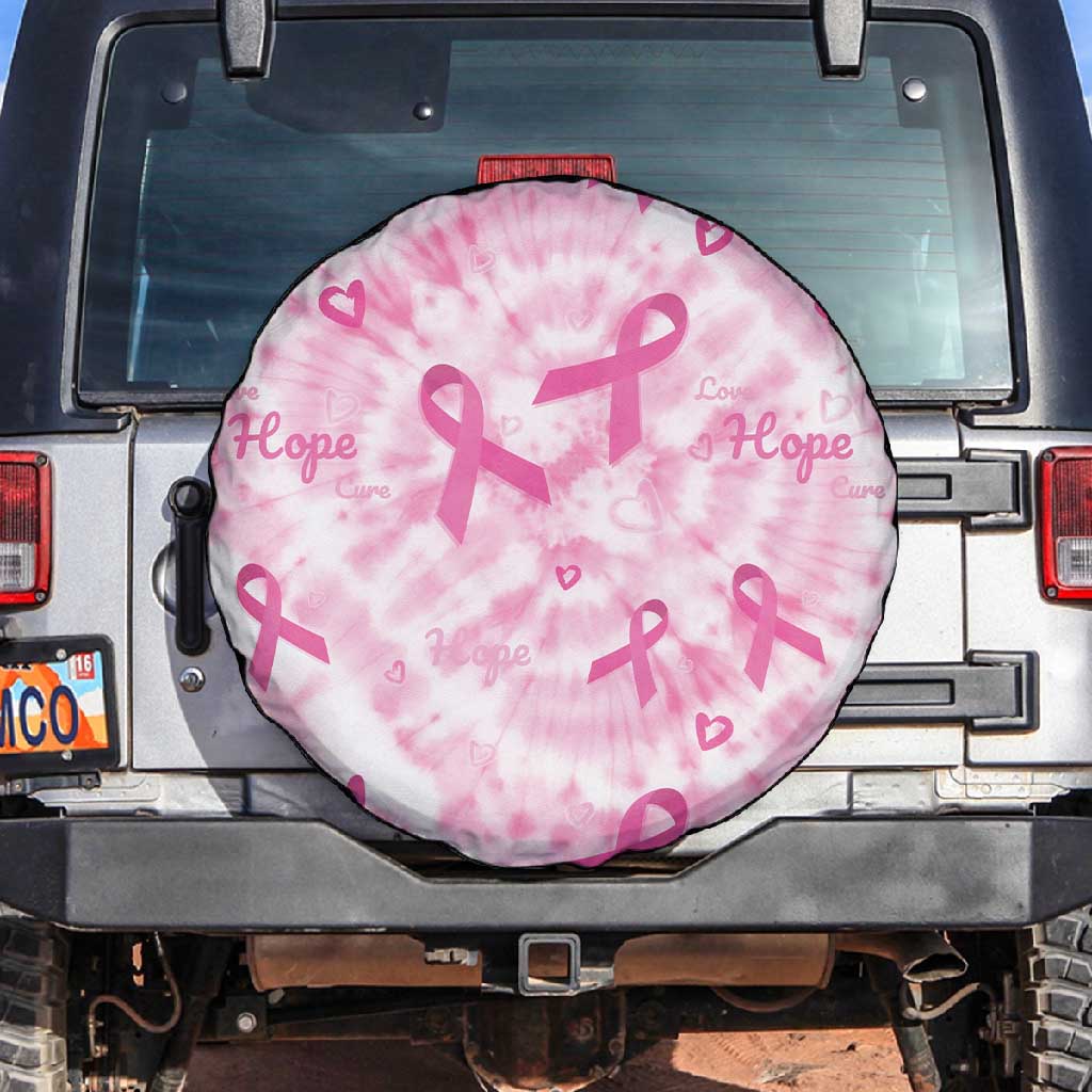 Pink Ribbon With Tie Dye Spare Tire Cover Breast Cancer Awareness - African Pride
