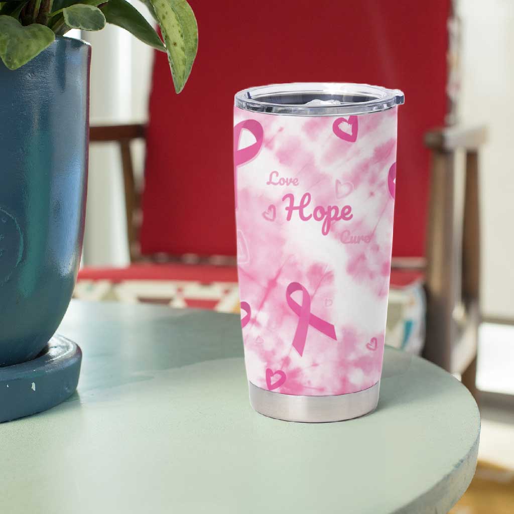 Pink Ribbon With Tie Dye Tumbler Cup Breast Cancer Awareness - African Pride