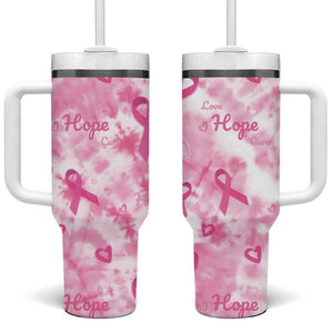Pink Ribbon With Tie Dye Tumbler With Handle Breast Cancer Awareness - African Pride