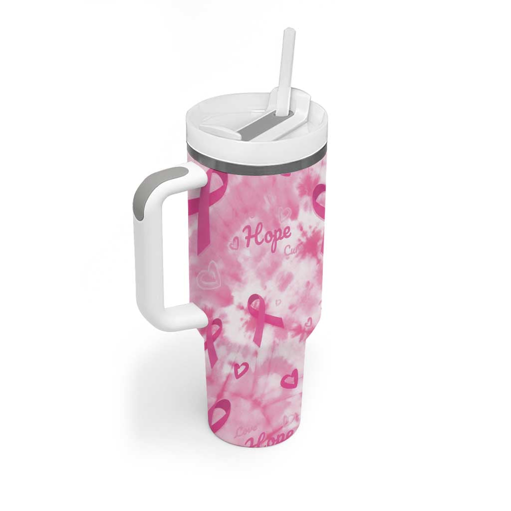 Pink Ribbon With Tie Dye Tumbler With Handle Breast Cancer Awareness - African Pride