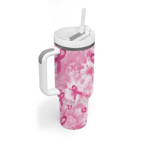 Pink Ribbon With Tie Dye Tumbler With Handle Breast Cancer Awareness - African Pride
