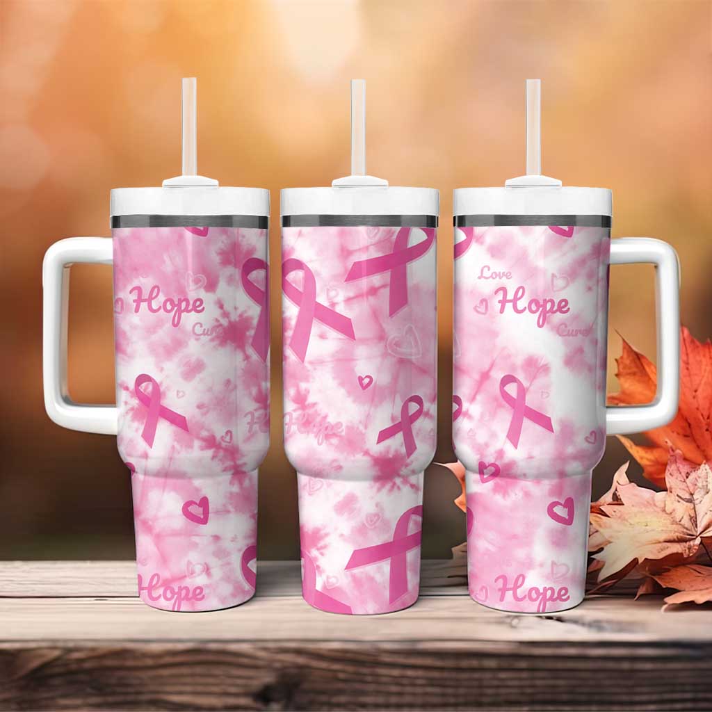 Pink Ribbon With Tie Dye Tumbler With Handle Breast Cancer Awareness - African Pride