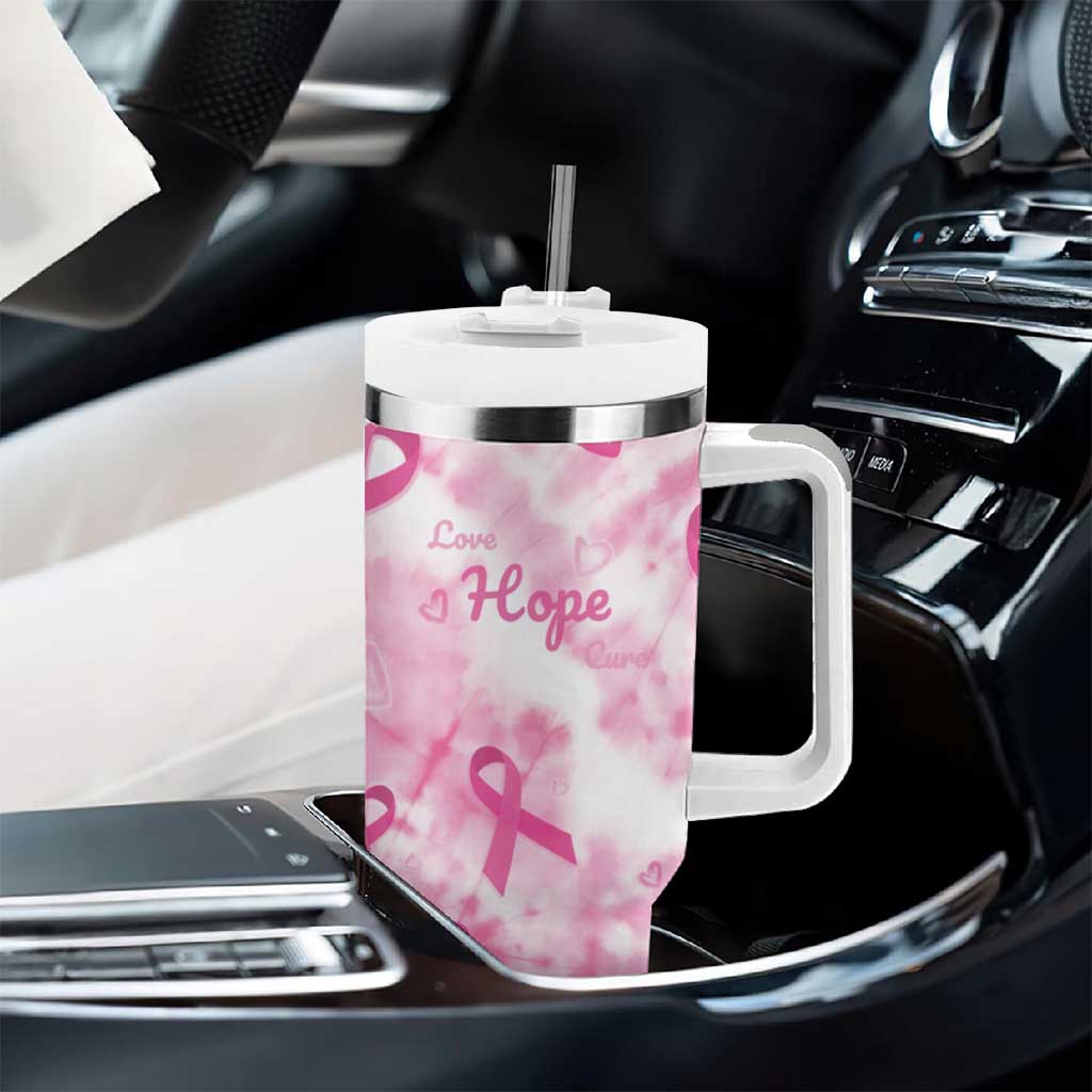 Pink Ribbon With Tie Dye Tumbler With Handle Breast Cancer Awareness - African Pride