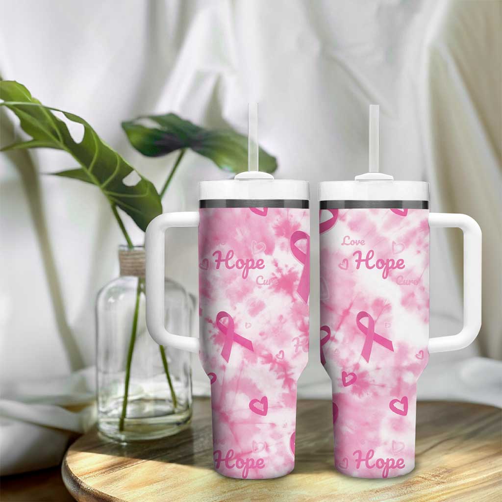 Pink Ribbon With Tie Dye Tumbler With Handle Breast Cancer Awareness - African Pride