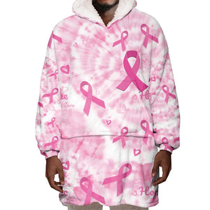 Pink Ribbon With Tie Dye Wearable Blanket Hoodie Breast Cancer Awareness - African Pride