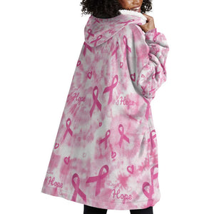 Pink Ribbon With Tie Dye Wearable Blanket Hoodie Breast Cancer Awareness - African Pride