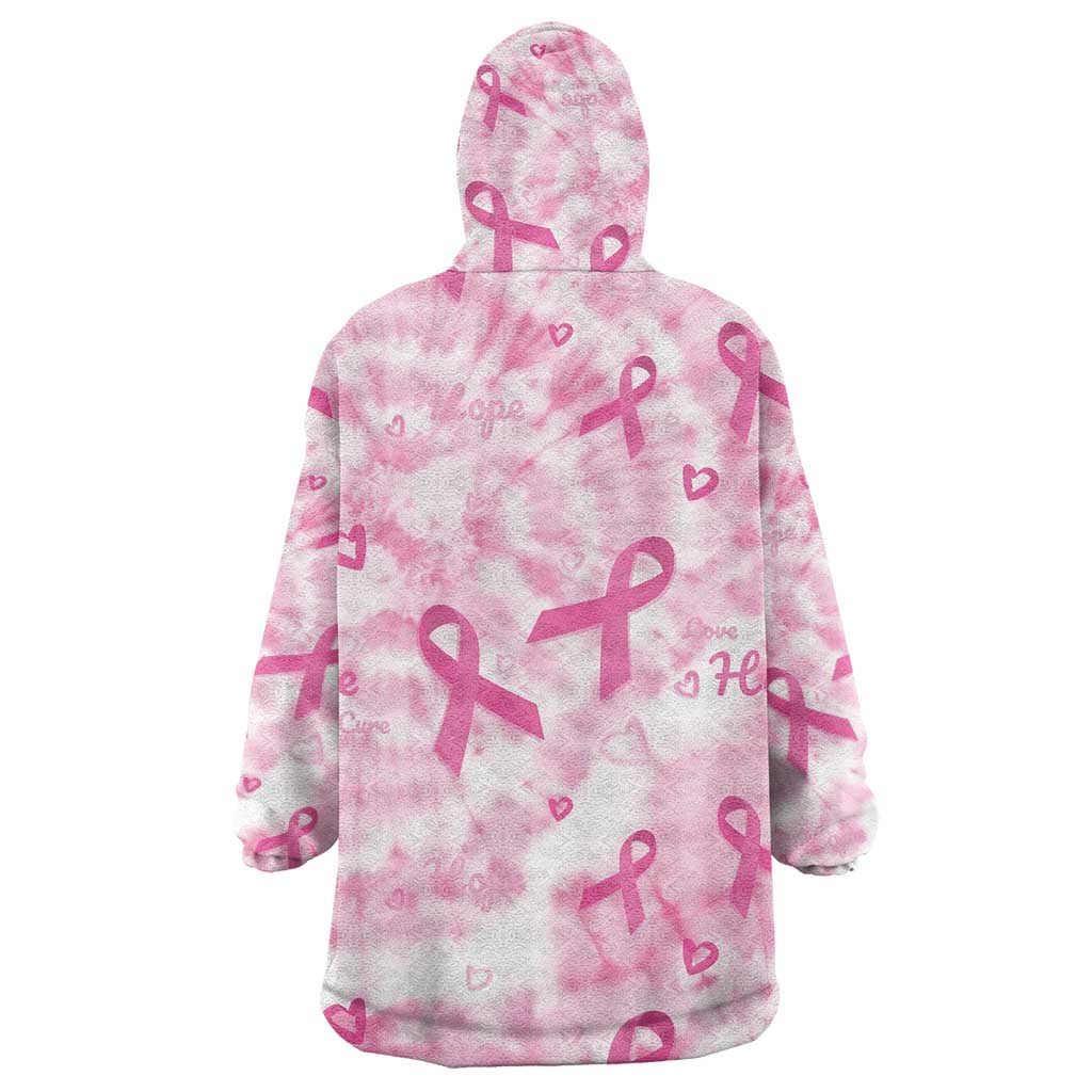 Pink Ribbon With Tie Dye Wearable Blanket Hoodie Breast Cancer Awareness - African Pride
