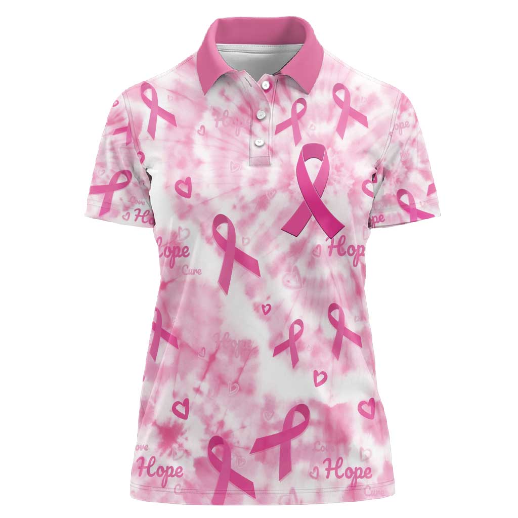 Pink Ribbon With Tie Dye Women Polo Shirt Breast Cancer Awareness - African Pride