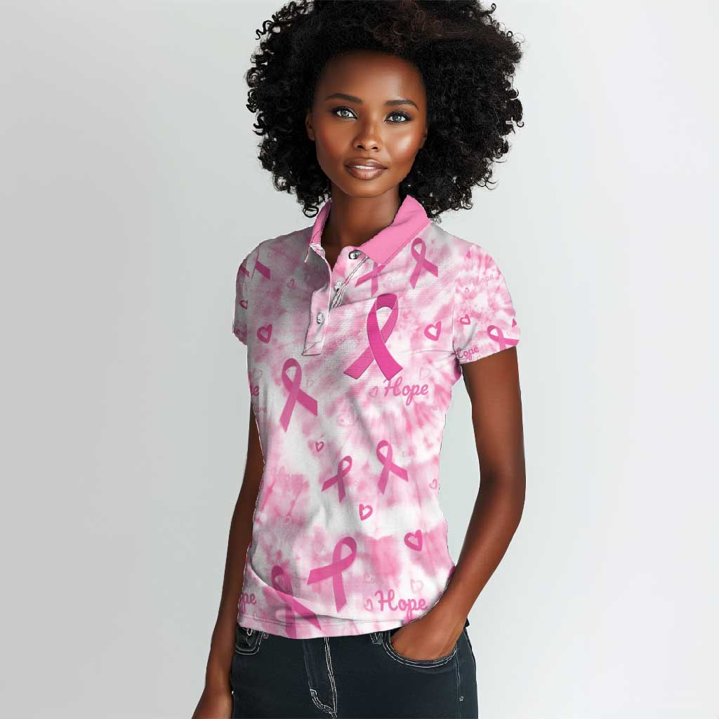 Pink Ribbon With Tie Dye Women Polo Shirt Breast Cancer Awareness - African Pride