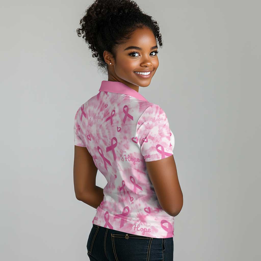 Pink Ribbon With Tie Dye Women Polo Shirt Breast Cancer Awareness - African Pride