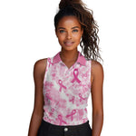 Pink Ribbon With Tie Dye Women Sleeveless Polo Shirt Breast Cancer Awareness - African Pride