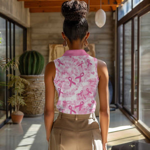 Pink Ribbon With Tie Dye Women Sleeveless Polo Shirt Breast Cancer Awareness - African Pride
