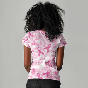 Pink Ribbon With Tie Dye Women V-Neck T-Shirt Breast Cancer Awareness - African Pride