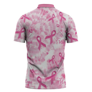 Breast Cancer Awareness Pink Ribbon Zipper Polo Shirt Tie Dye Style