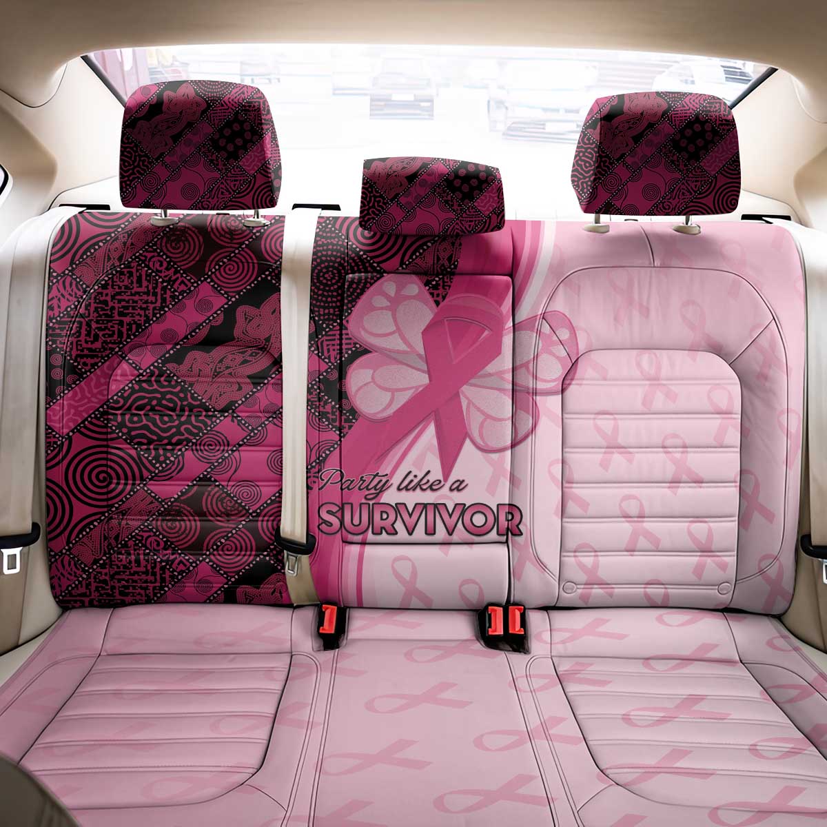 Breast Cancer Awareness Back Car Seat Cover Think Pink - African Pattern - African Pride