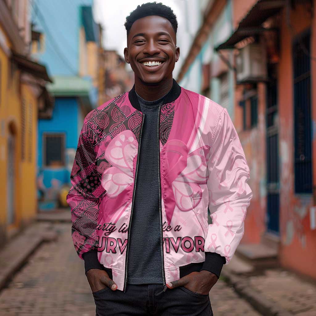 Breast Cancer Awareness Bomber Jacket Think Pink - African Pattern - African Pride