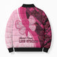 Breast Cancer Awareness Bomber Puffer Jacket Party Like A Survivor - Pink African Pattern