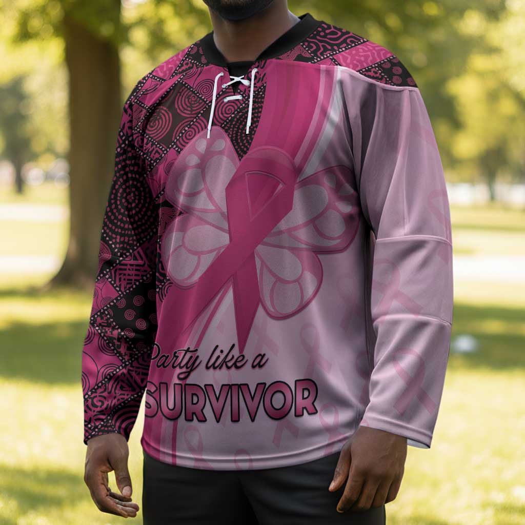 Breast Cancer Awareness Hockey Jersey Party Like A Survivor - Pink African Pattern
