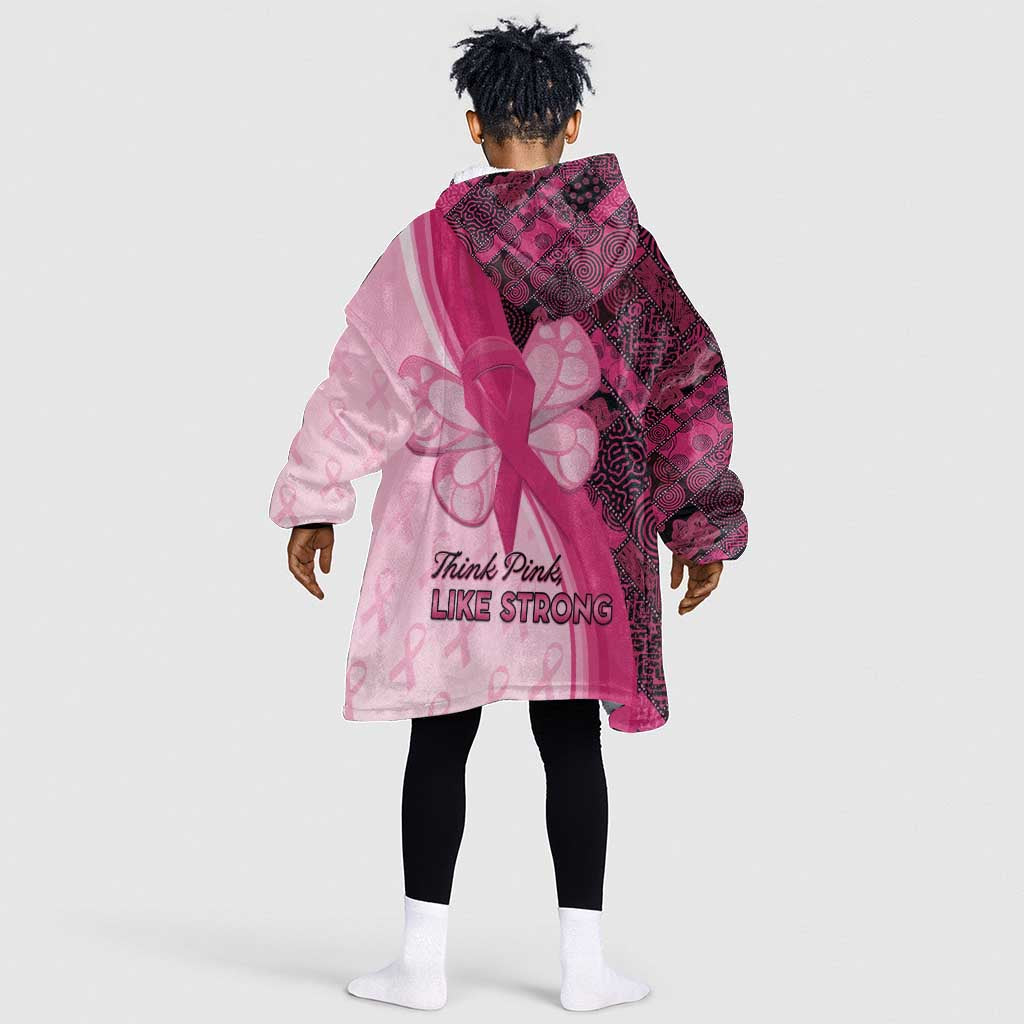 Breast Cancer Awareness Kid Wearable Blanket Hoodie Think Pink - African Pattern - African Pride