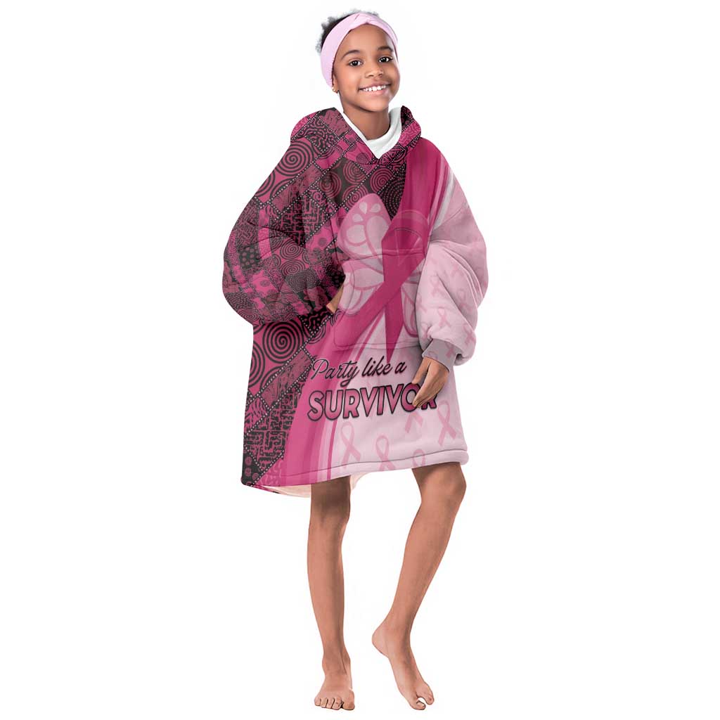 Breast Cancer Awareness Kid Wearable Blanket Hoodie Think Pink - African Pattern - African Pride