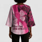 Breast Cancer Awareness Kimono Sleeve Blouse Party Like A Survivor - Pink African Pattern